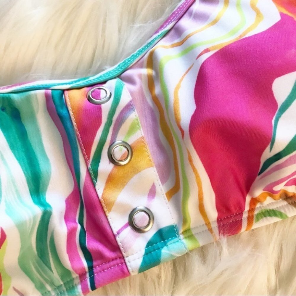 SUGAR BEACH Top With removable pads Swim Swimsuit Multicolor Size M New - Picture 4 of 11